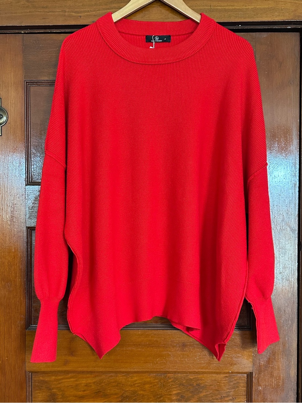 New Lillusory Red Crew Neck Ribbed Knit Slouchy Oversized Sweater Size Large